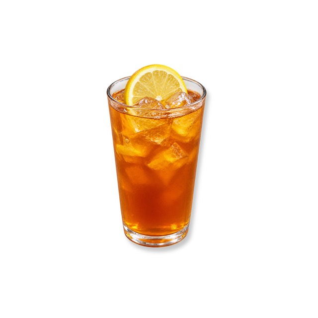 Iced lemon tea in a tall glass with ice and a lemon slice